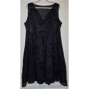 Lane Bryant Halogen Prism Eyelet Black Dress Fit‎ Flare Sleeveless Plus Size 26